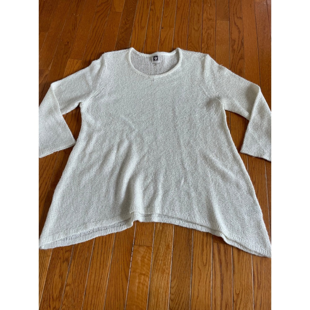 Anne Klein Sweater Womens XL Off‎ White Lagenlook Knitted Tunic Sequins Pullover
